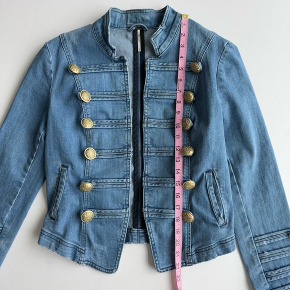 Free People Fitted Military Style Denim Jean Jacket Womens Size Small - Picture 12 of 14